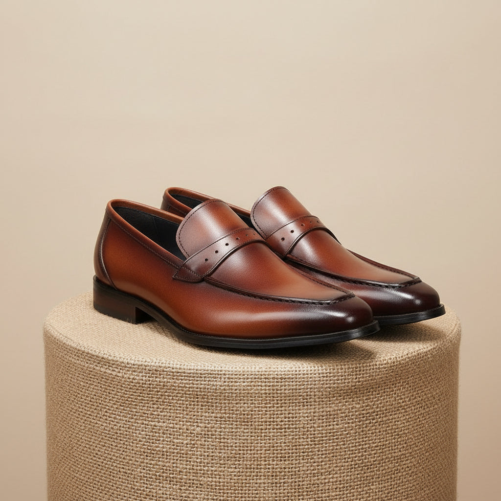 Men's Brown Leather Classic Loafer Shoes - pedestal-view