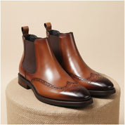 Men's Cow Leather Wingtip Dress Boots - pedestal-view