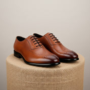 Men's Brown Leather Wingtip Oxford Shoes - pedestal-view