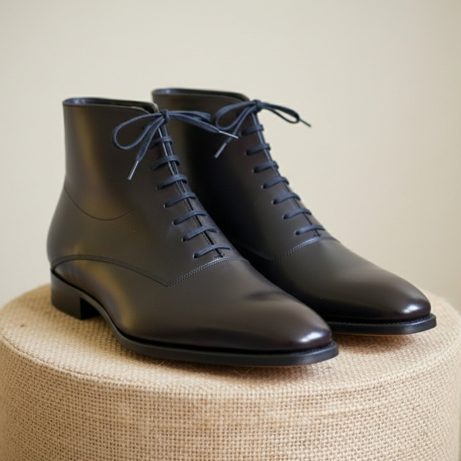 Handmade Mens Fashion Ankle Leather Boot, Men Black Lace Up Boot, Mens Boot - pedestal-view