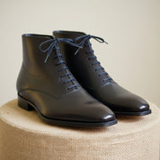 Handmade Mens Fashion Ankle Leather Boot, Men Black Lace Up Boot, Mens Boot - pedestal-view