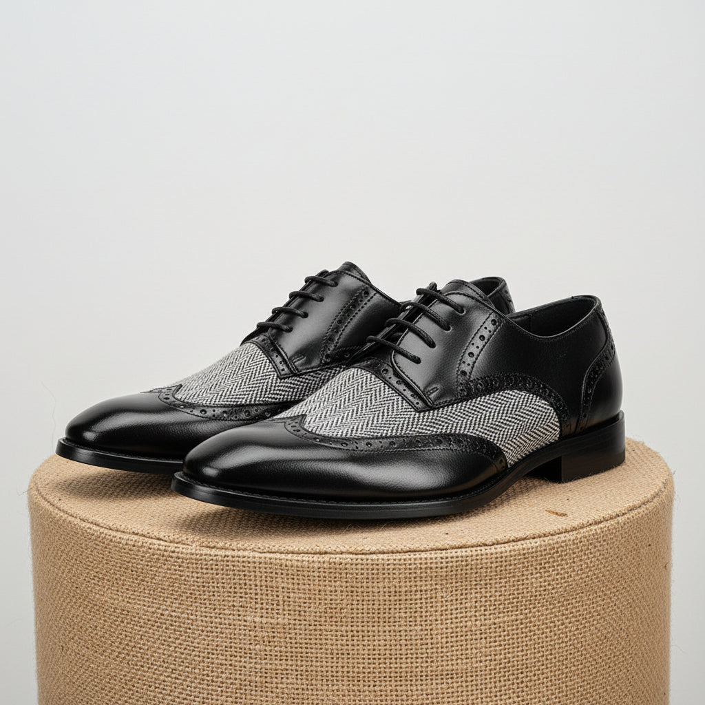 Handmade Mens Formal Shoes, Men Two Tone Wing Tip Dress Shoes, Shoes - pedestal-view