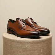 Men's Black Leather Derby Shoes - pedestal-view