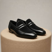 Handmade Mens Leather Shoes, Men Formal Slip on Leather Moccasin Dress Shoe - pedestal-view