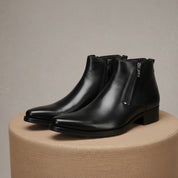 Handmade Mens Pointed Toe Boots, Men Black Zipper Ankle Boot, Fashion - pedestal-view
