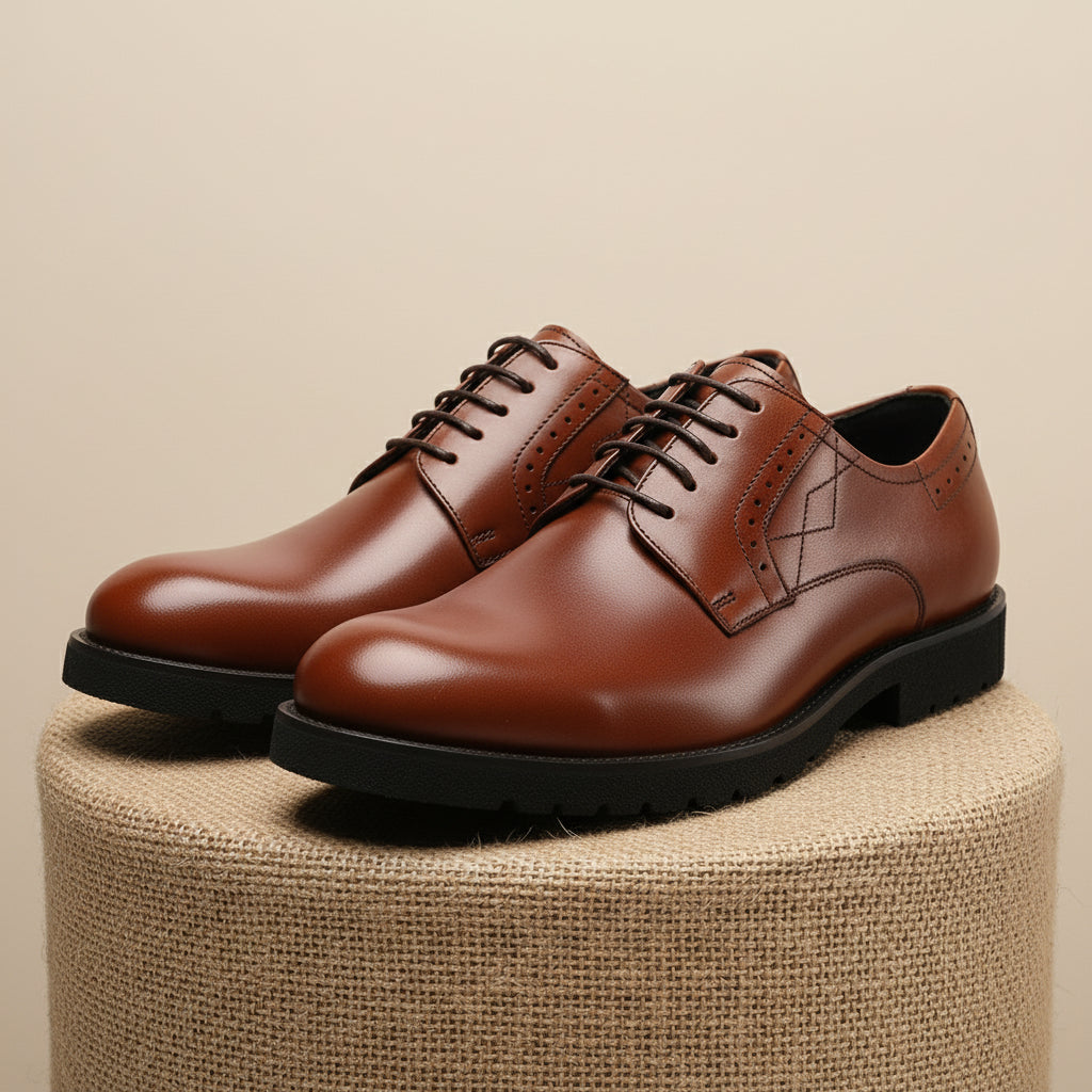 Men's Black Leather Oxford Dress Shoes - pedestal-view