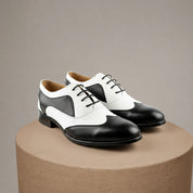 Handmade Mens Spectator Shoes, Men Black and White Lace Up Shoes, Shoes - pedestal-view