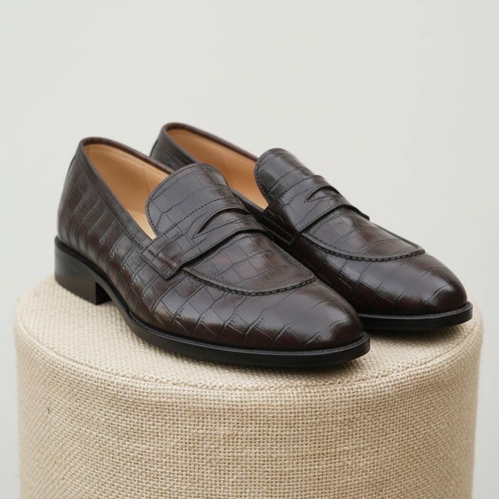 Men's Brown Moc-Toe Leather Loafers - pedestal-view