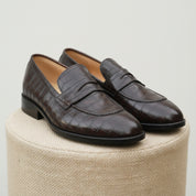 Men's Brown Moc-Toe Leather Loafers - pedestal-view