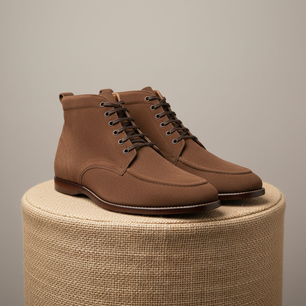 Men's Brown Suede Moc-Toe Lace-Up Boots - pedestal-view