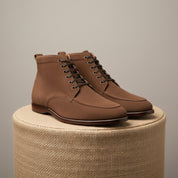 Men's Brown Suede Moc-Toe Lace-Up Boots - pedestal-view