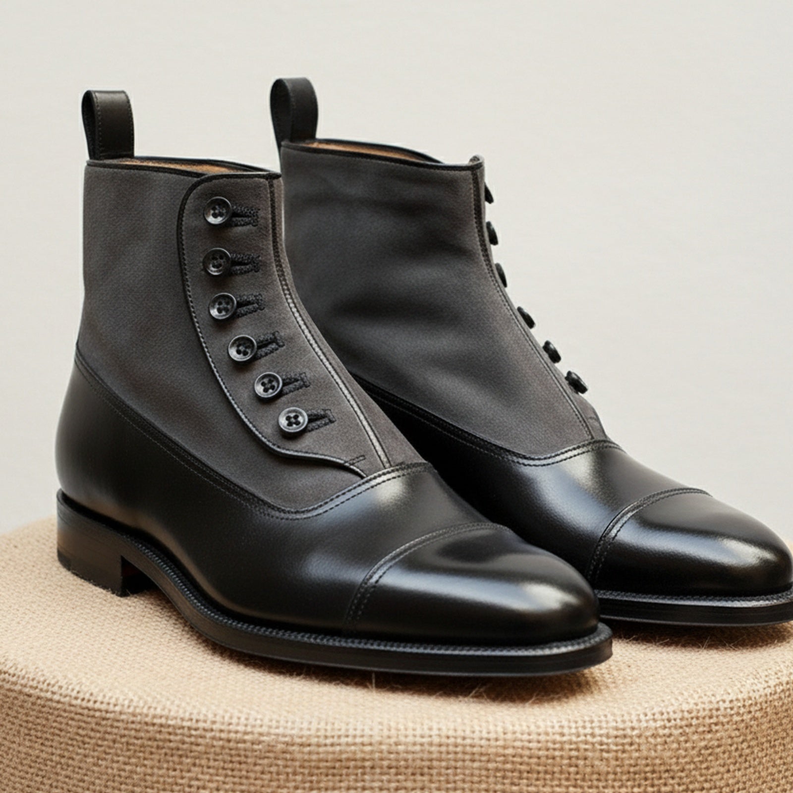 Men's Black & Gray Leather Ankle Boots - pedestal-view