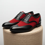 Handmade Two Tone Wingtip Brogue Party Shoes, Men Oxford Leather Dress Shoe - pedestal-view