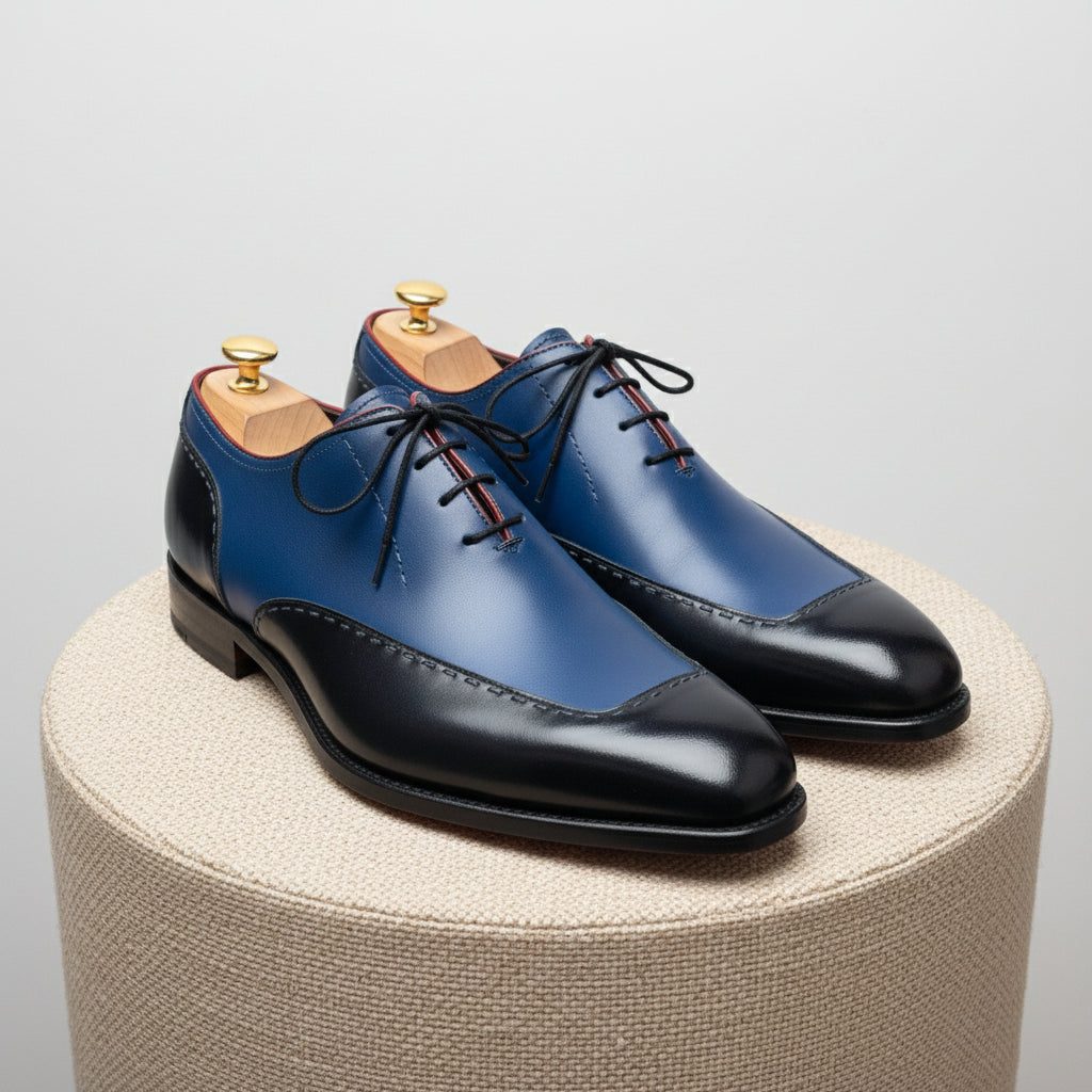 Leather Formal Dress Shoes in Black and Blue - pedestal-view