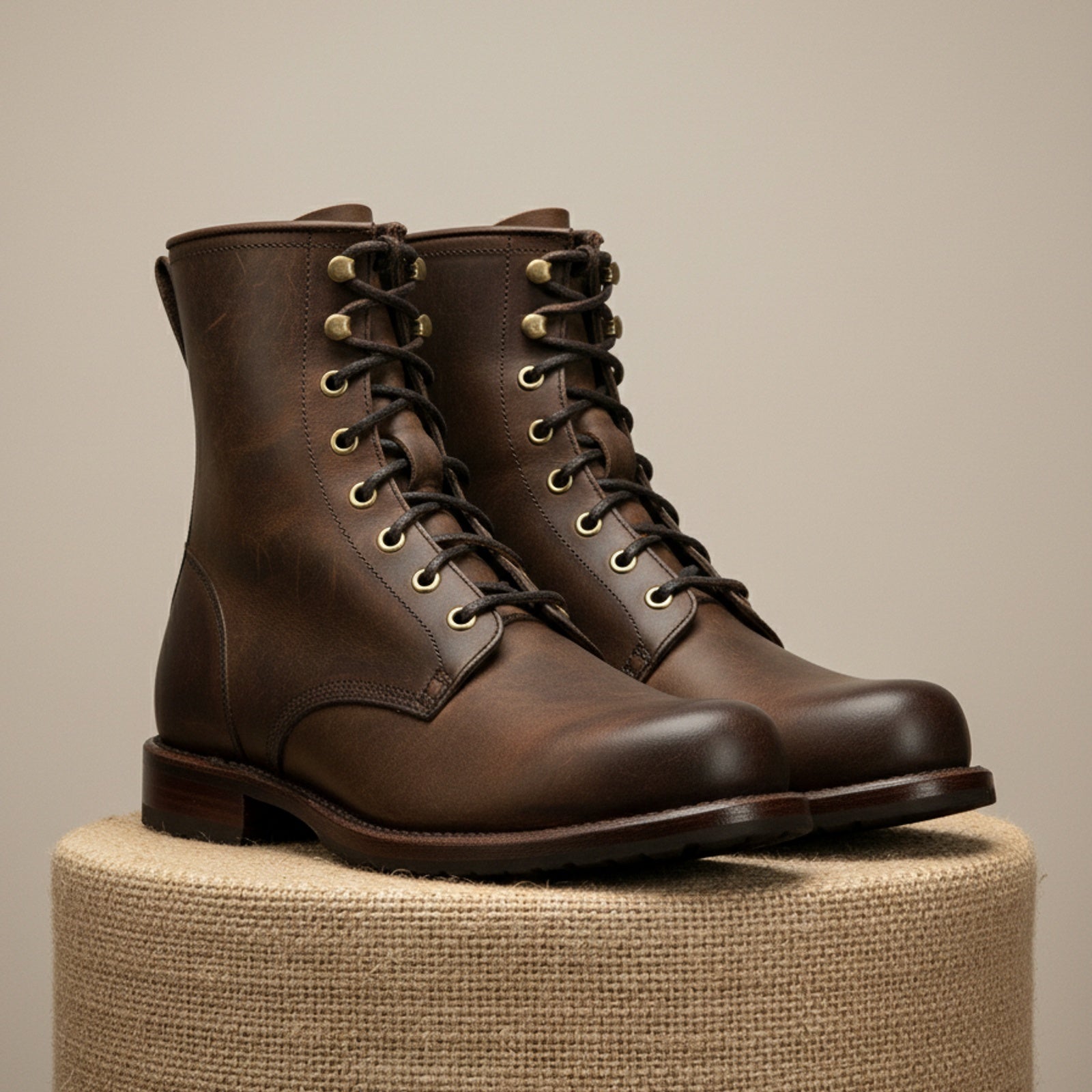 Men Brown Combat Boot, Lace Up Boots, Handmade Leather Boot - pedestal-view