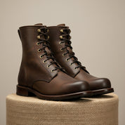 Men Brown Combat Boot, Lace Up Boots, Handmade Leather Boot - pedestal-view