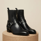 Men Fashion High Ankle Side Zipper Black Boot, Men Genuine Leather Boot - pedestal-view