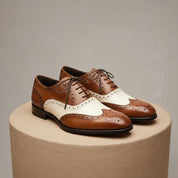 Men Spectator Shoes, Two Tone Shoes, Brown and White Formal Shoes, - pedestal-view