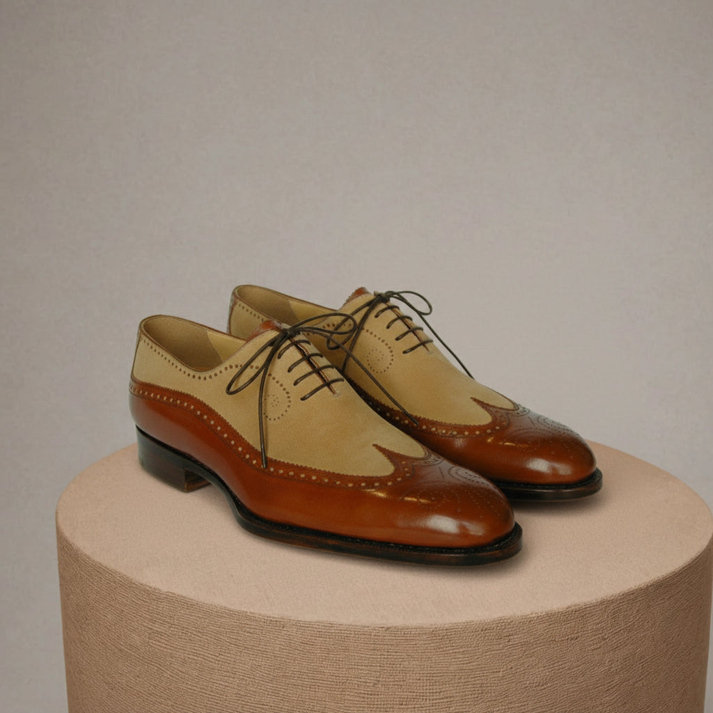 Men Spectator Shoes, Wingtip Brogue Two Tone Shoes, Formal Dress Shoes - pedestal-view