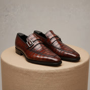 Men's Alligator Embossed Leather Moccasins - pedestal-view