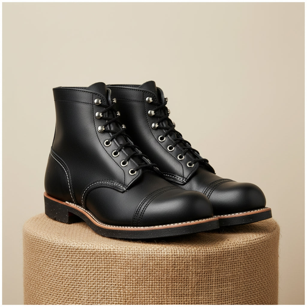 Men's Ankle High Black Leather Casual Boots - pedestal-view