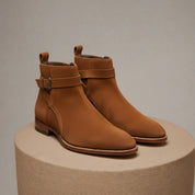 Men's Ankle High Suede Jodhpurs Boots in Tan Brown - pedestal-view