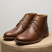Men's Antique Brown Leather Chukka Boots - pedestal-view