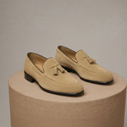 Men's Beige Suede Moccasins - pedestal-view