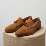 Men's Beige Tassel Moccasin Loafers - pedestal-view
