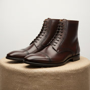 Men's Black Cap Toe Ankle Leather Lace-up Boots - pedestal-view