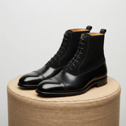 Men's Black Cap Toe Lace-Up Ankle Boots - pedestal-view