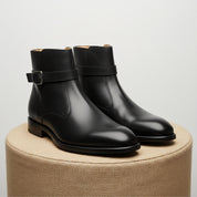 Men's Black Handmade Jodhpurs Ankle Boots - pedestal-view