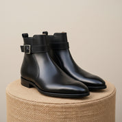 Men's Black High Ankle Leather Boots - pedestal-view