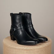 Men's Black Leather Ankle Designer Boots - pedestal-view