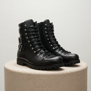 Men's Black Leather Biker Ankle Boots - pedestal-view