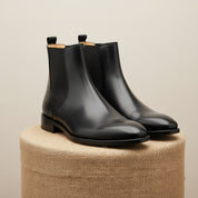 Men's Black Leather Chelsea Boots, Formal Ankle Boots - pedestal-view
