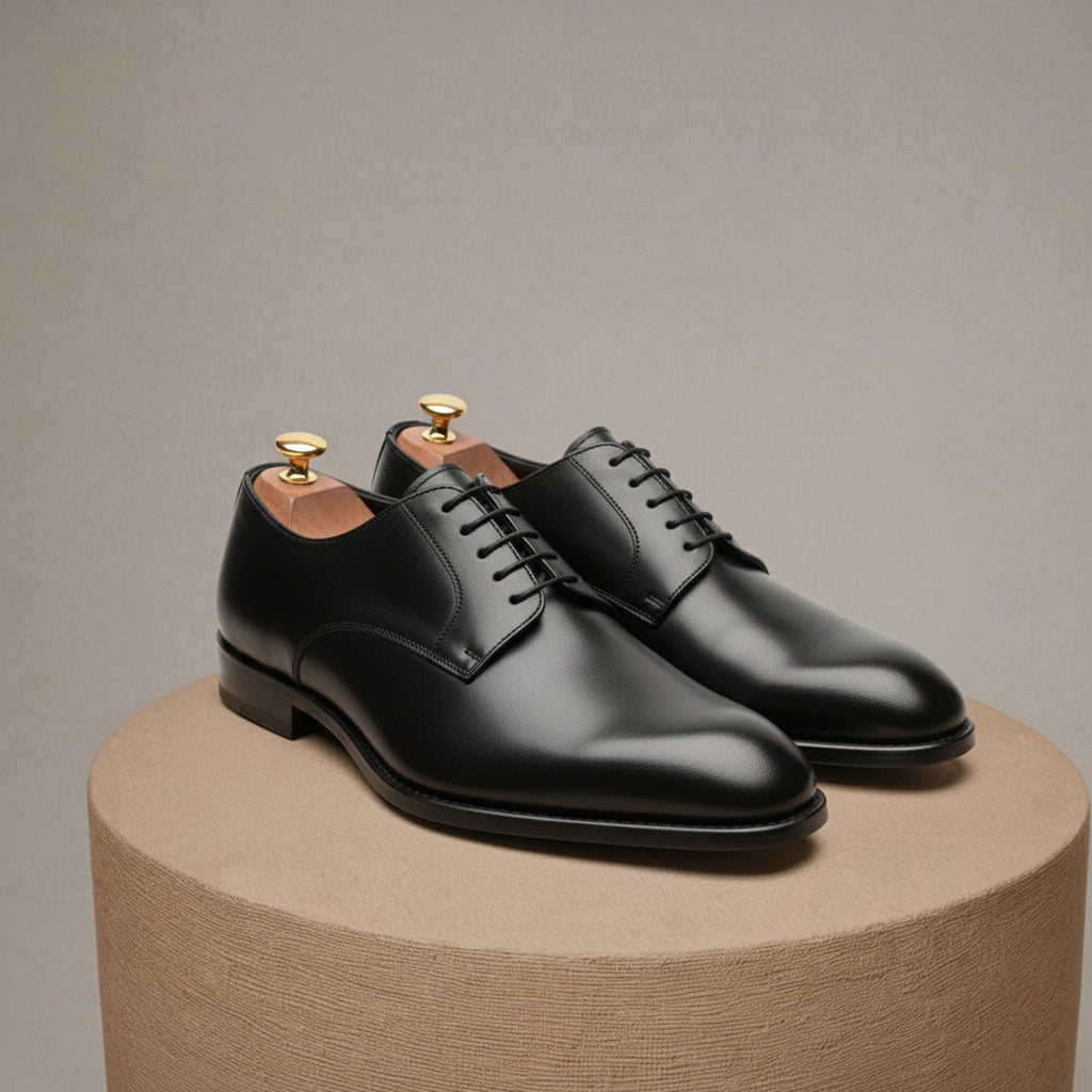 Men's Black Leather Dress Oxfords - pedestal-view