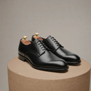 Men's Black Leather Dress Oxfords - pedestal-view