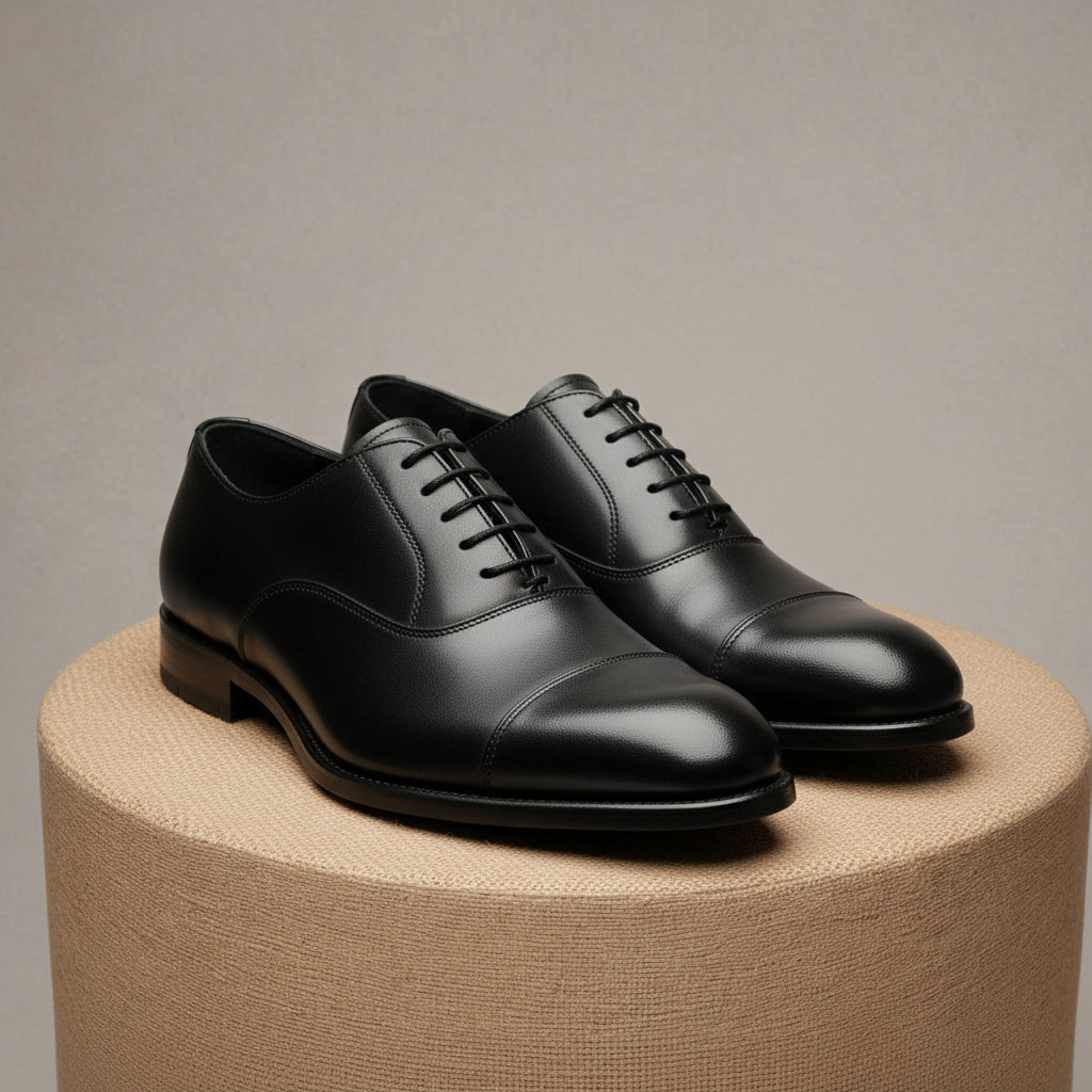 Men's Black Leather Lace-Up Oxfords - pedestal-view