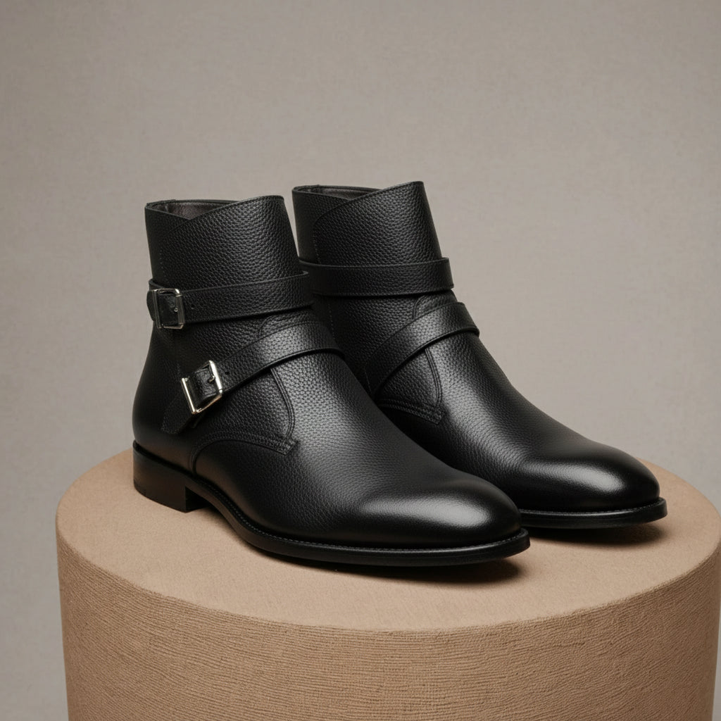 Men's Black Monk Strap Leather Jodhpurs Boots - pedestal-view