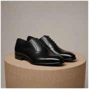 Men's Black Oxford Leather Dress Shoes - pedestal-view