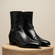 Men's Black Leather Ankle Boots - pedestal-view