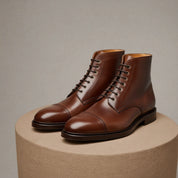 Men's Brown Leather Cap Toe Ankle Boots - pedestal-view