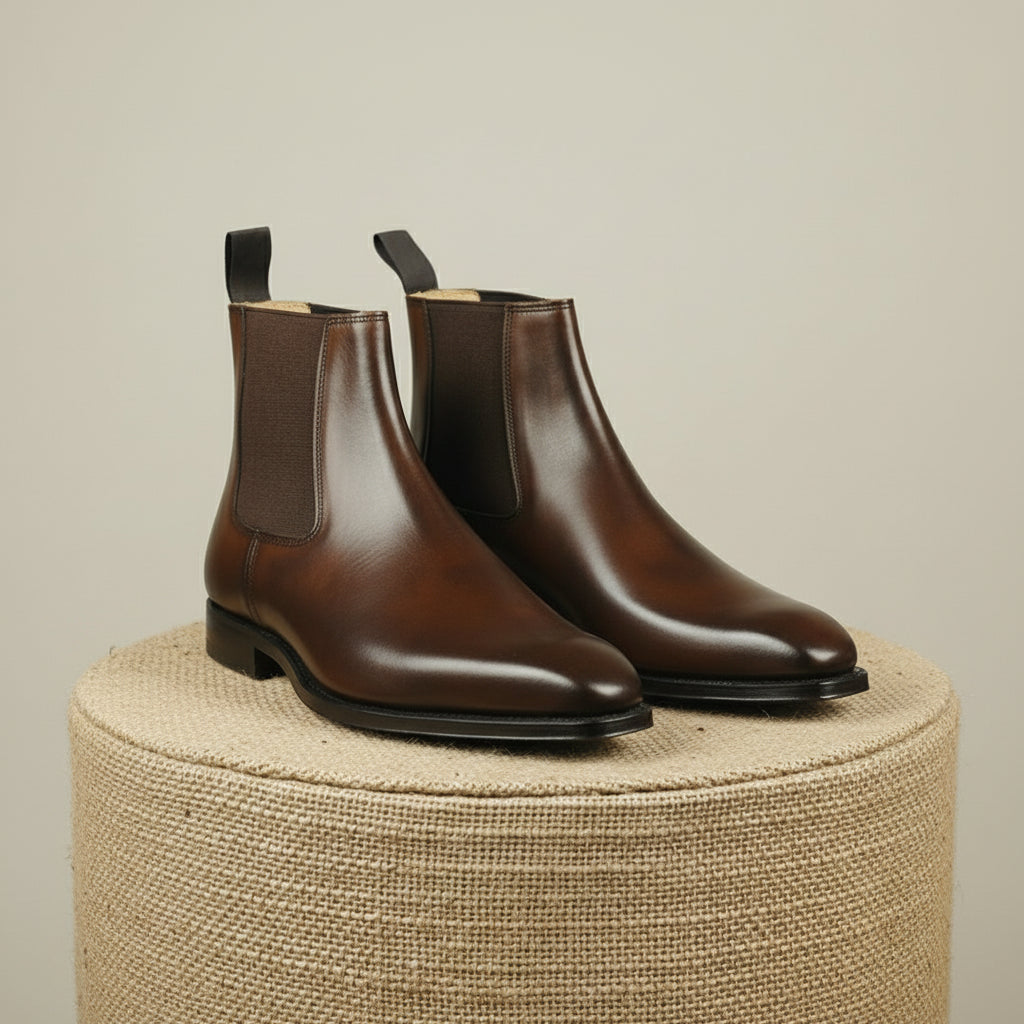 Men's Brown Leather Chelsea Boots | Ankle Office Boots - pedestal-view