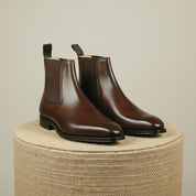 Men's Brown Leather Chelsea Boots | Ankle Office Boots - pedestal-view