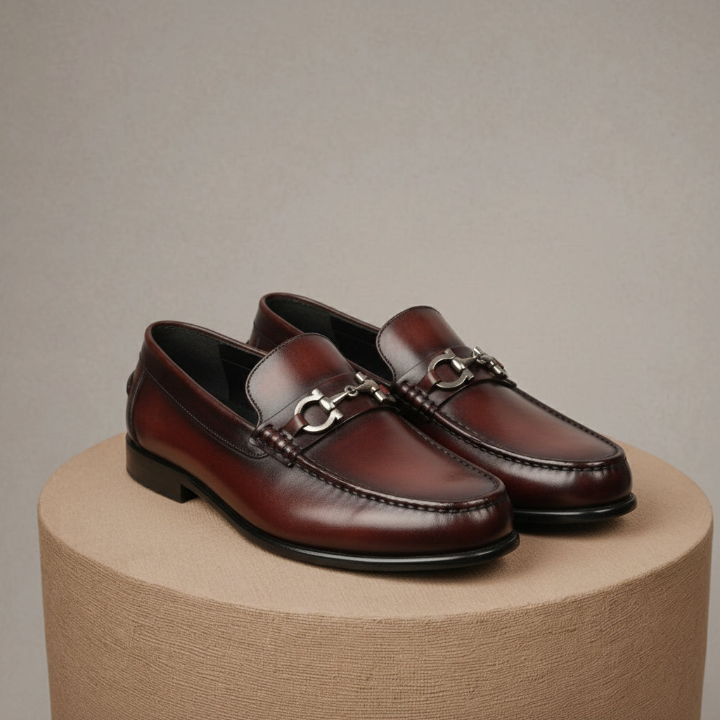 Men's Brown Leather Driving Shoes - pedestal-view
