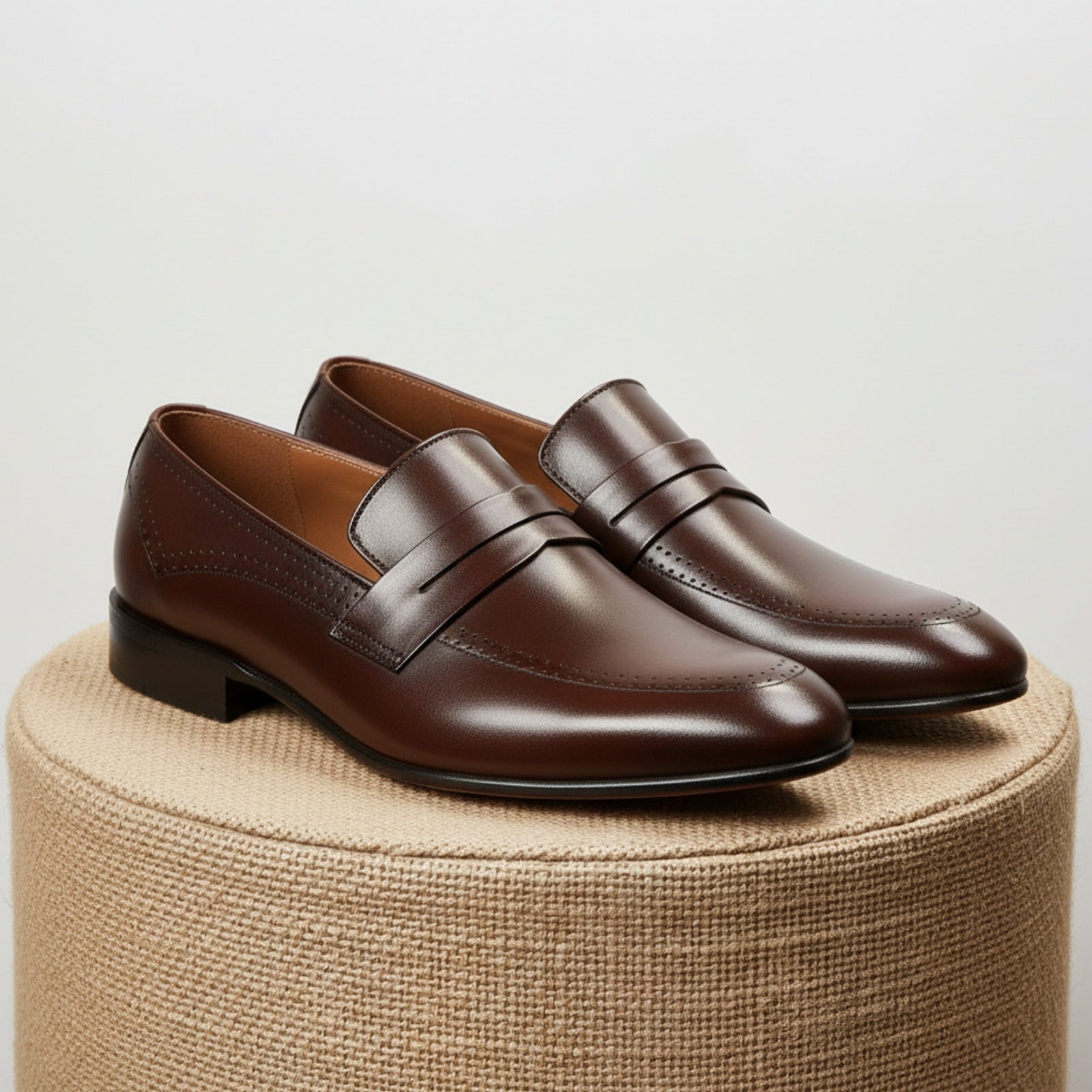 Men's Brown Leather Moccasins - pedestal-view
