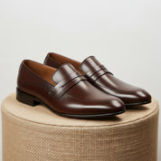 Men's Brown Leather Moccasins - pedestal-view
