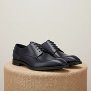Men's Brown Leather Split Toe Lace Up Dress Shoes - pedestal-view