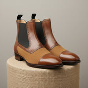 Men's Brown Leather & Suede Chelsea Boots - pedestal-view